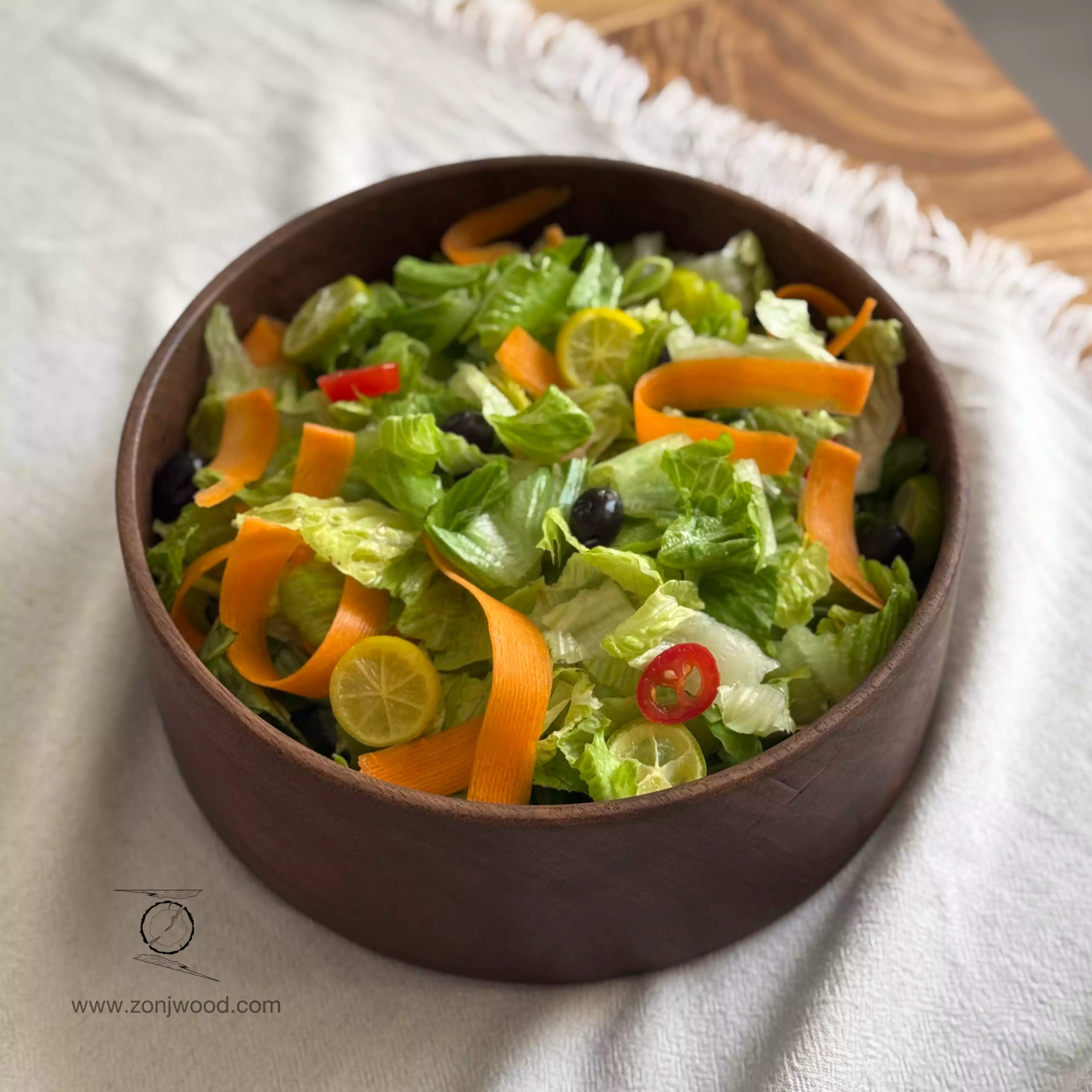 کاسه چوبی سالاد لبه ۹سانتی